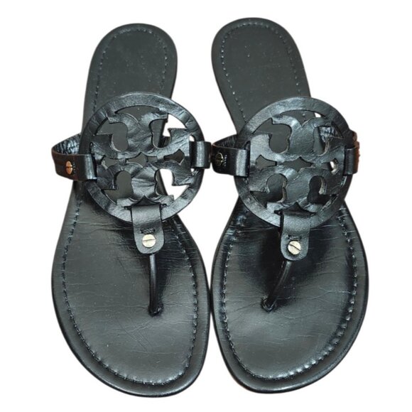 Tory Burch Black Leather Thong Sandals Women’s US 9 Designer Summer Flats - Picture 2 of 10